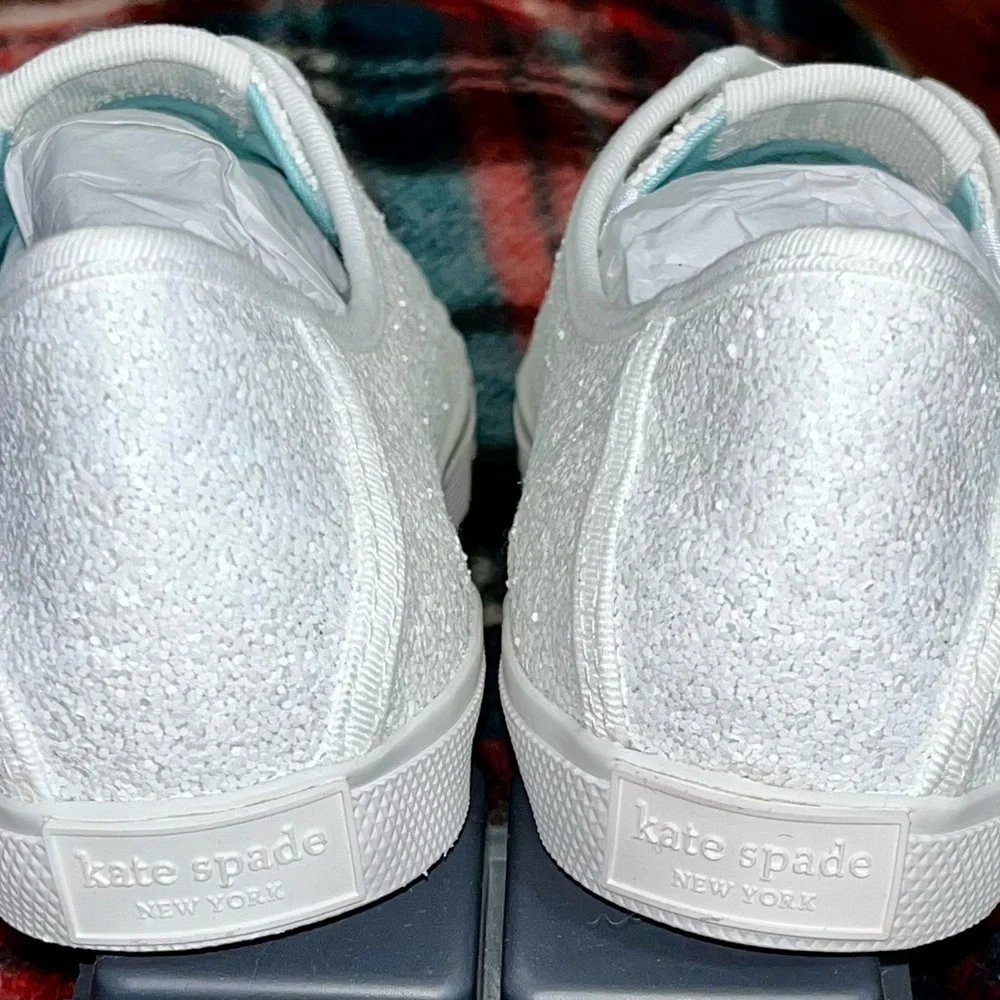 Kate Spade-Trista Glitter Sneaker in white size 8 1/2 - Picture 2 of 16